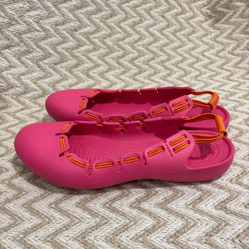 CROCS Womens Springi Bungee Pink Orange Slingback Ballet Flats - Picture 3 of 8